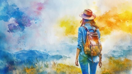 Naklejka premium Contemplative young woman hiking in mountainous landscape