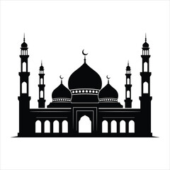 Fototapeta premium Detailed Black Silhouette of a Grand Mosque with Multiple Domes and Minarets islam muslim