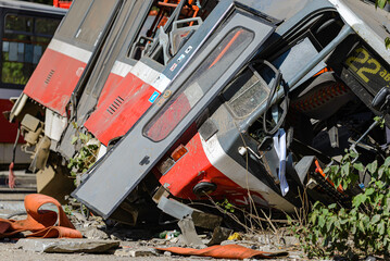 Derailed tram