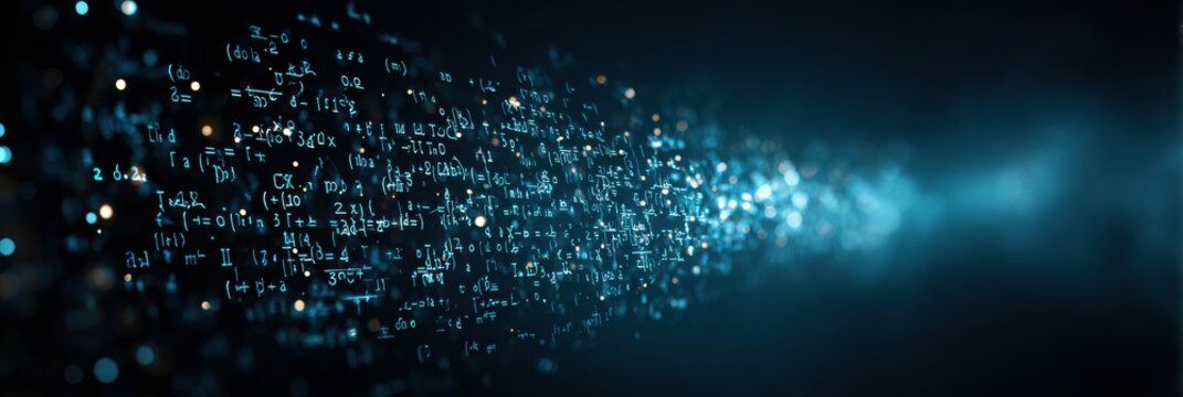 Dynamic Digital Representation of Mathematical Concepts Flowing Through a Dark Space at a Modern Science or Technology Event