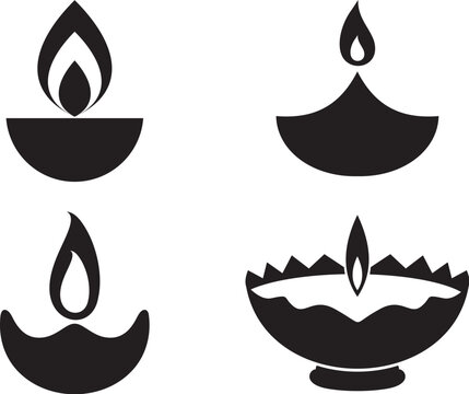 Diwali Diya Vector isolated illustration Icons and Silhouettes 