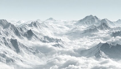 Obraz premium High-altitude view of snowy mountain peaks shrouded in clouds