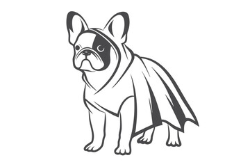 of Cartoon French Bulldog with Cape on a White Background