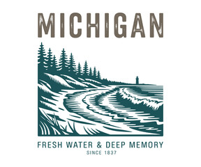 A Beautiful Illustration Representing Michigan's Rich Natural Landscape, Evoking Feelings of Nostalgia and Connection to Fresh Water and Memorable Experiences