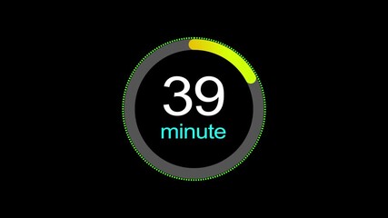 39 minute countdown clock icon, a dynamic circle and 39 minute clock loading icon animation. black background and creating a stunning 4k video.