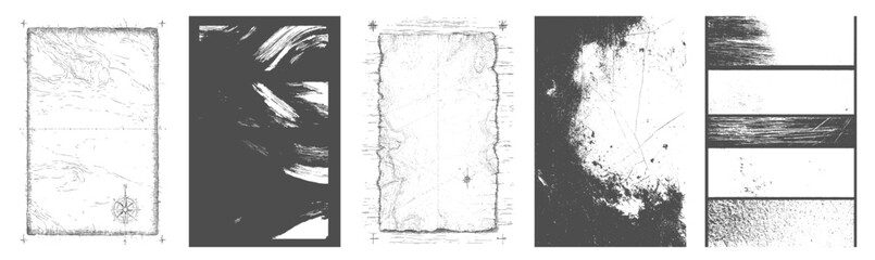 Obraz premium Grunge Black & White Texture – Scratches, Cracks, Dust, and Dirt Surface Pattern, Distressed overlay texture overlay vector textures set featuring damaged vector design on transparent background.