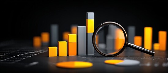 Data analysis, growth charts under magnifying glass