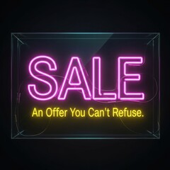 Pink Neon S A L E Sign with Yellow Text in Glass Box sale