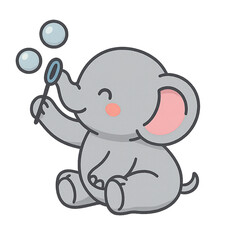 Obraz premium Elephant happily blowing bubbles with its trunk, suitable for childrens books, educational materials, and playful designs.
