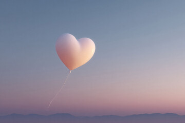 Fototapeta premium Heart balloon drifting against a soft, serene sunset sky. Symbolizes love, freedom, hope, and dreams. Perfect for romance, Valentines Day, or inspirational themes.