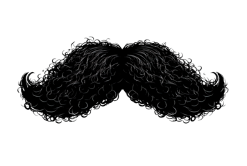 Detailed, textured mustache, outlined in white, with glittery accents, on black background
