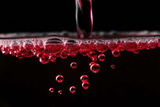 Red wine pouring into glass, close-up