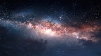 Spectacular night sky with milky way galaxy and shining stars. Astronomical view of universe for science and exploration concept.