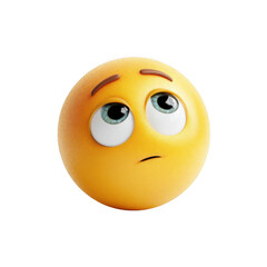 A 3D yellow emoticon with a pensive expression looking upward against a black background