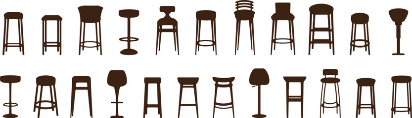Furniture Silhouettes – Chair, Stool, Bar Stool, Seat, Furniture Icons, Black Shape, Home Decor, Interior, Minimal, Illustration, Vector, Household, Living Room, Decorative, Design, Elegant, Wooden, L