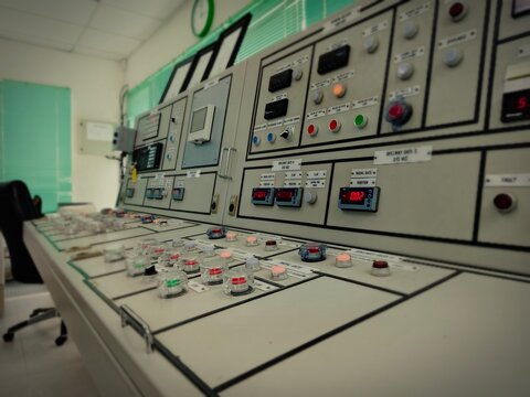 Hydroelectric power control room control desk