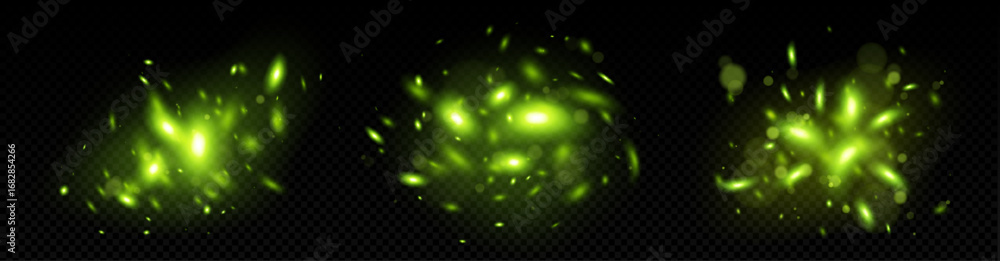 Aufkleber magical firefly effect with glowing green light particles and sparkling bursts for fantasy scenes or