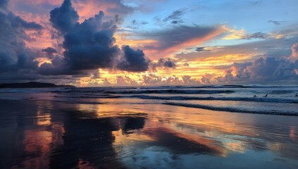 Dramatic sunset over a beach