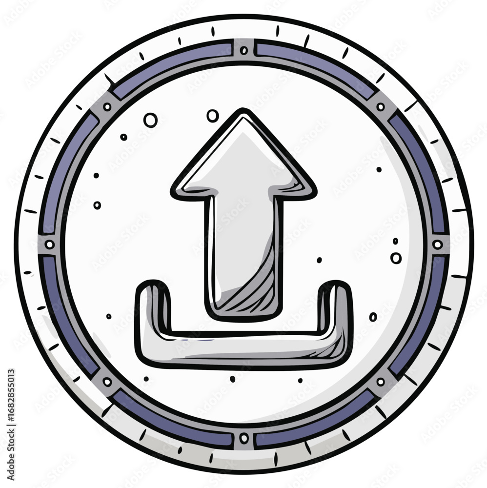 Poster hand-drawn upload icon with an arrow in a circular progress bar, digital data transfer symbol