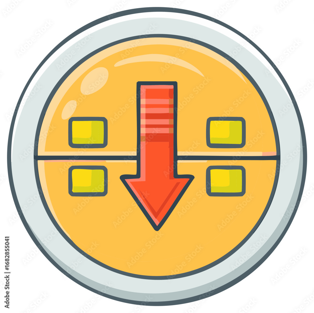 Poster cartoon data download icon with red arrow symbol for web or app interface design