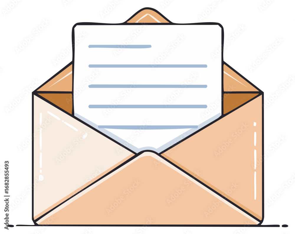 Poster open envelope with paper and lines for message communication and delivery concept