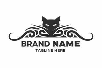 Ornamental Cat Silhouette, Decorative Design Element on White Background