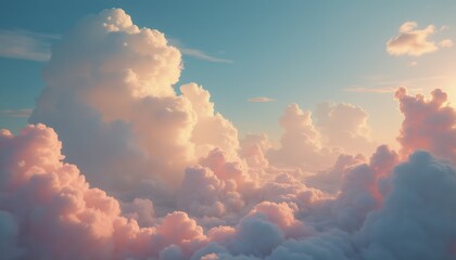 Numerous clouds illuminated by sunset in serene sky