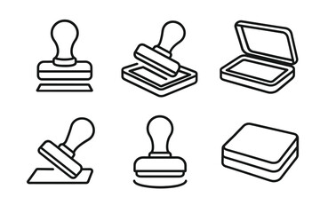 Set of black and white rubber stamp icons with ink pads