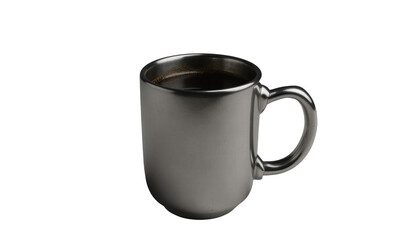 Stainless steel mug filled with dark coffee