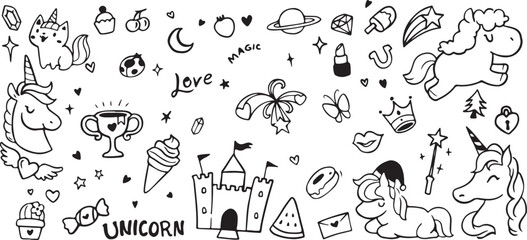 Love & Space Doodles – Heart, Rocket, Planet, Stars, Moon, Love Text, Cute Icons, Romantic, Space Travel, Cartoon, Hand Drawn, Black and White, Whimsical, Fun, Playful, Cosmic, Doodle Pack, 