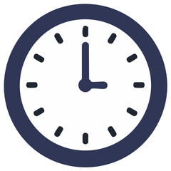 Modern Analog Clock Face Showing Nine O'Clock with Dark Blue Rim and Hands