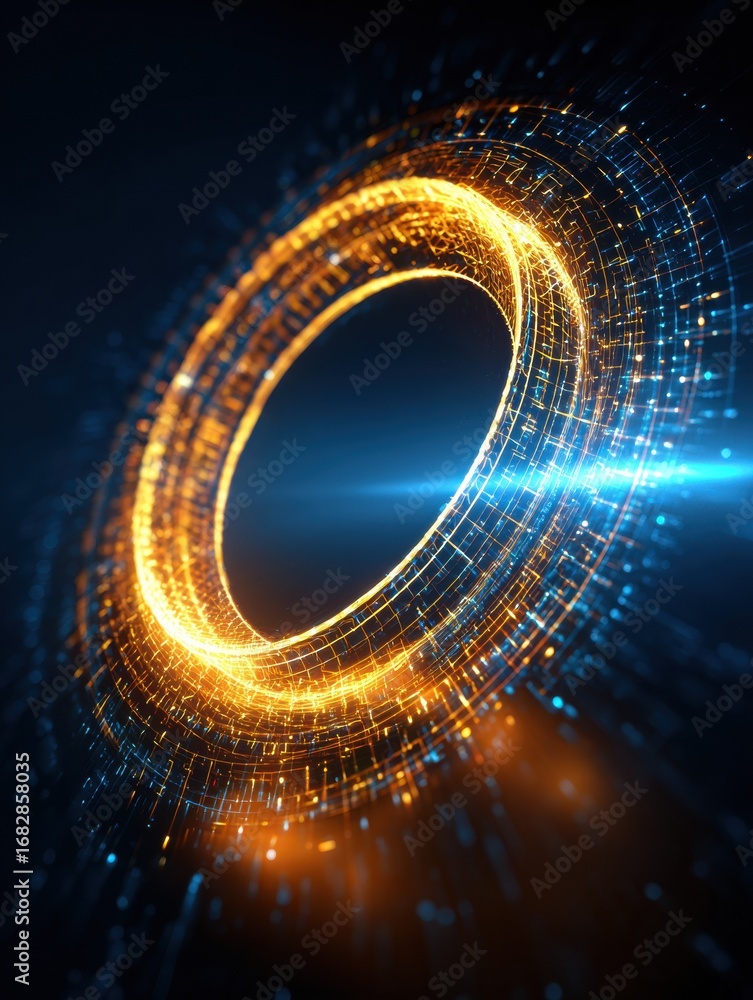 Aufkleber creative digital rendering of a glowing circular light portal in a dark space environment