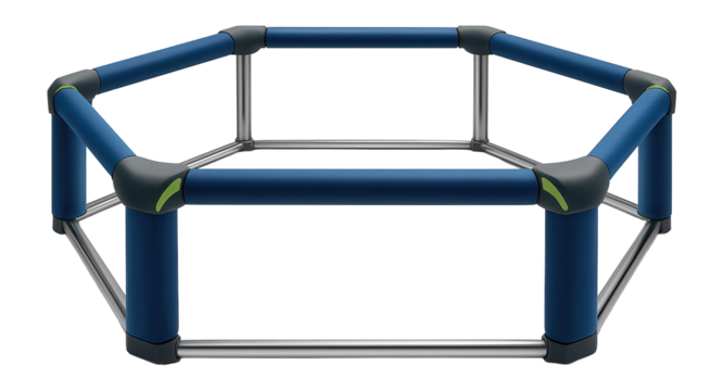 Hexagonal sparring arena with reinforced corners and safety padding for dojo training