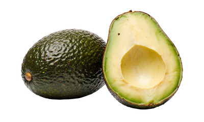 Whole and Halved Avocado on White Background