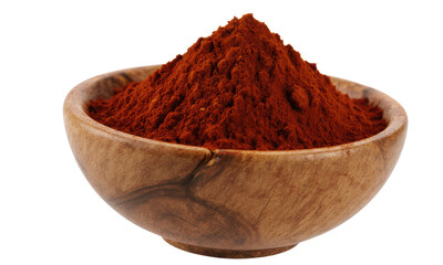 Wooden Bowl Filled with Bright Red Spice Powder