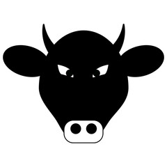 Minimalist cow head silhouette with horns, wide ears, and simple facial features, perfect for farm, dairy, or meat product icons