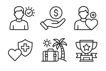 Fototapeta premium Icons of people, money, health, travel, and achievement