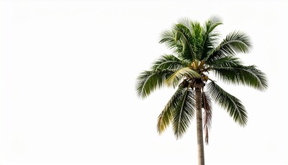 Obraz premium Single upright palm tree with fan-shaped green fronds and textured trunk on a light background