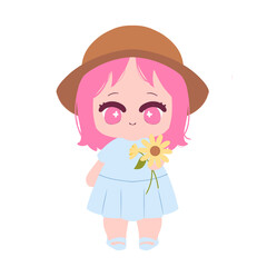 Cute Girl with sunflower (Pink)
