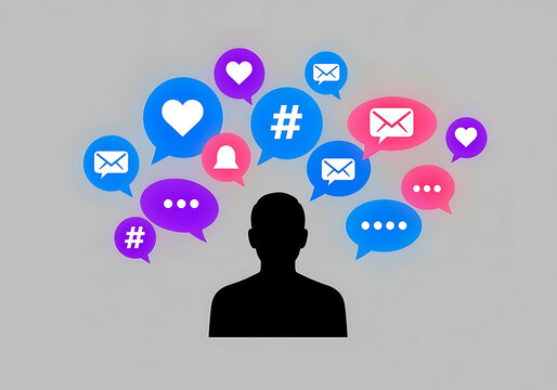 Person Silhouette with Digital Communication and Social Media Icons