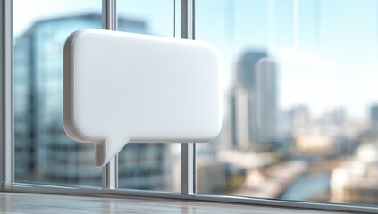 Empty speech bubble in office setting