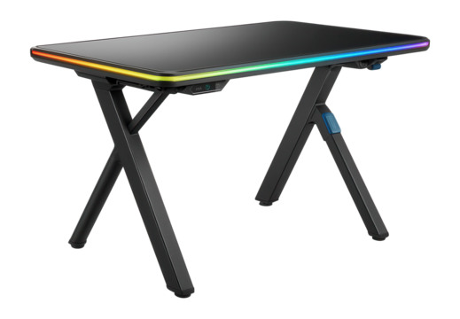 Foldable gaming station with integrated LED lights and adjustable height settings