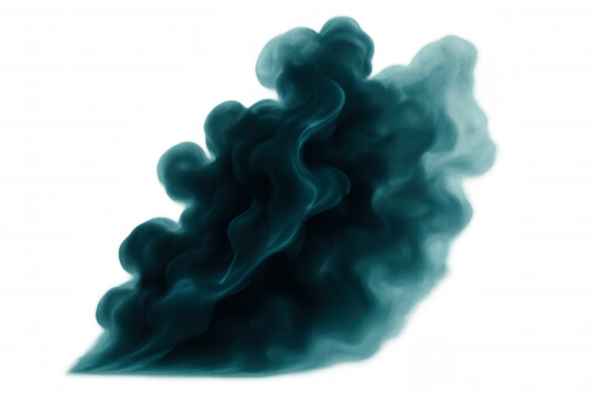 Wispy teal smoke swirling elegantly, curving softly against transparent backdrop, adding ethereal abstract element to digital design