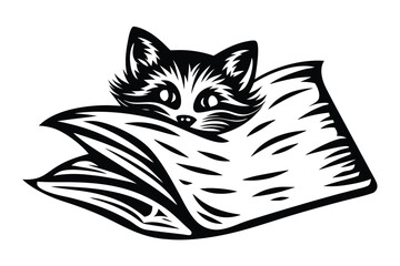 of a Raccoon Peeking out from Bedding, White Background