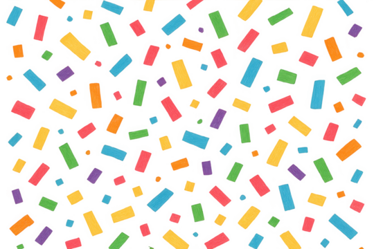 Seamless pattern of colorful confetti falling on transparent background, creating a festive and celebratory atmosphere