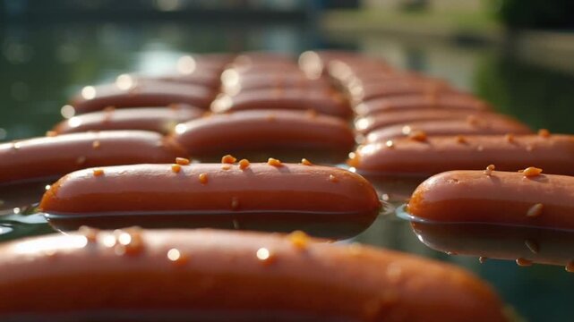 Sausages float in the water. Filmed on a high-speed camera at 1000 fps. High quality FullHD footage