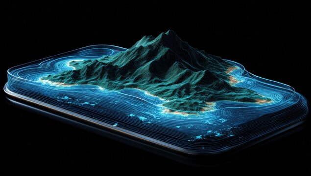 A 3D rendered island within a smartphone