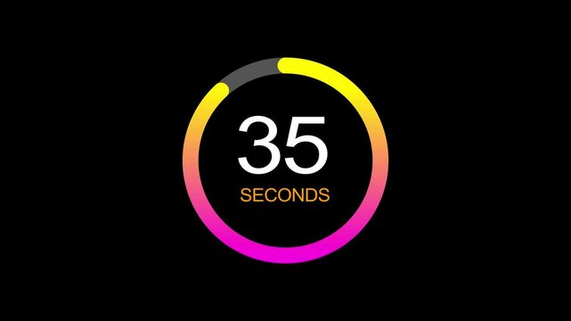 40 second timer icon animation. 40 seconds circular timer countdown on black background, simple countdown timer from 40 to 0 seconds.