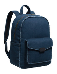 Naklejka premium Denim urban backpack with frayed edges and front patch pocket