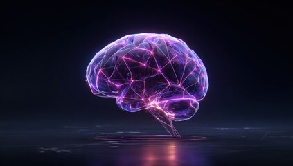 3D brain model, glowing network